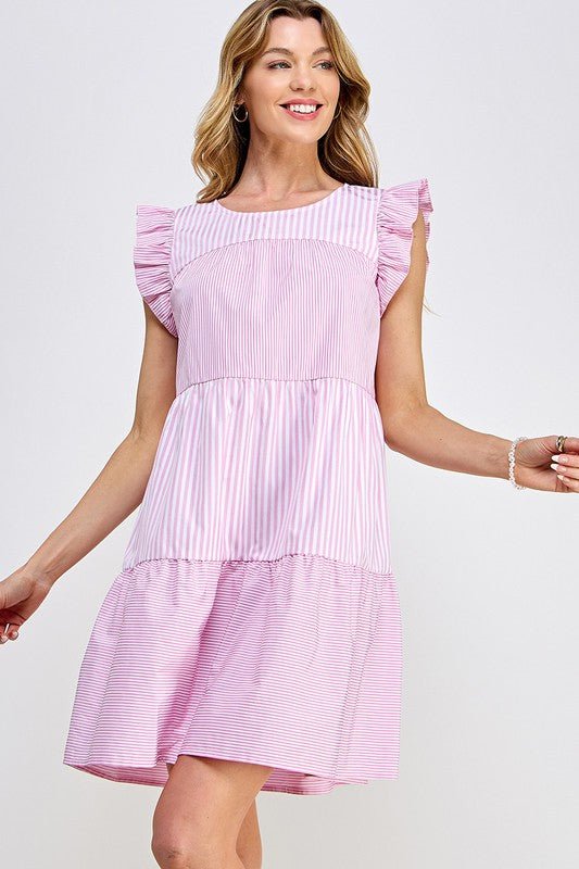 Striped Cap Sleeve Dress - Striped Pineapple Boutique